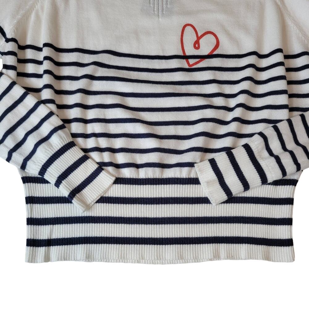 Central Park West Linen Blend Stripe Sweater Heart Detail Size - Picture 8 of 10